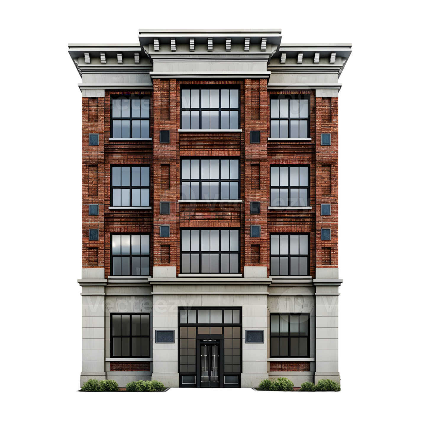 a two story brick apartment building on a white background