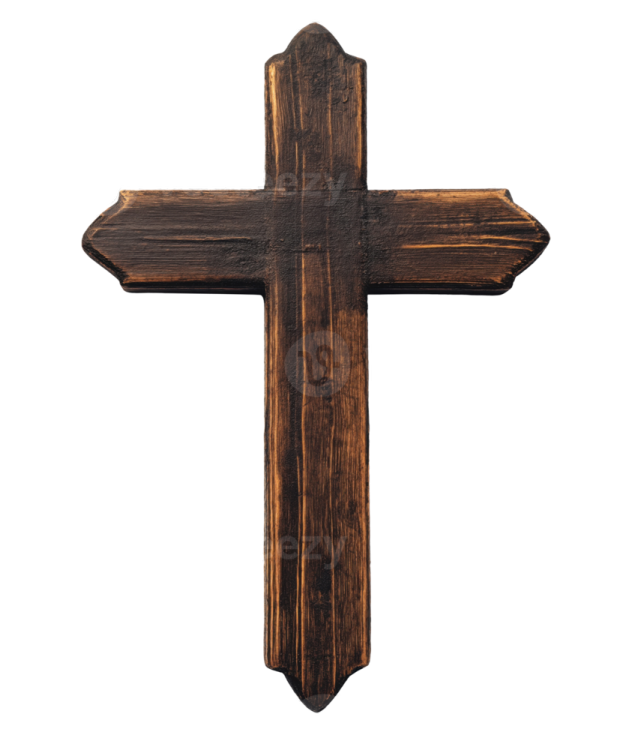 a wooden cross on a white background
