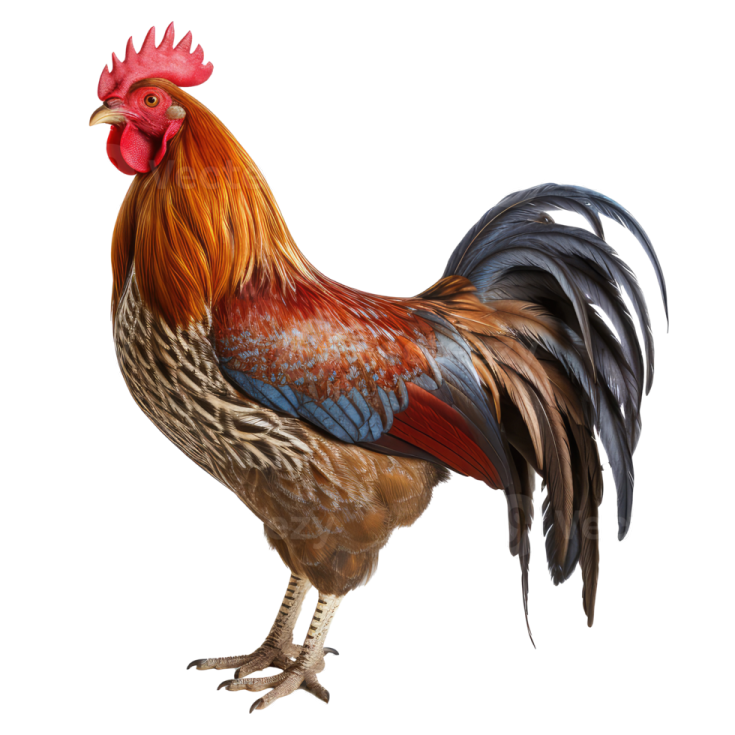 a rooster standing on its hinds