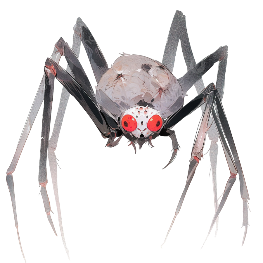a drawing of a spider with red eyes