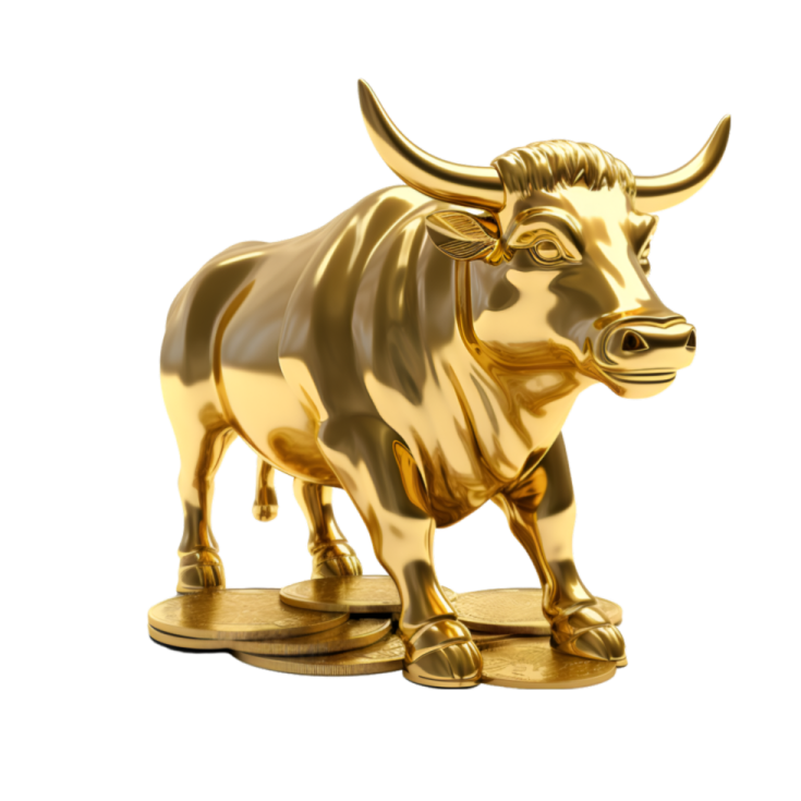 a gold bull statue on a white background