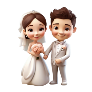 a bride and groom standing next to each other