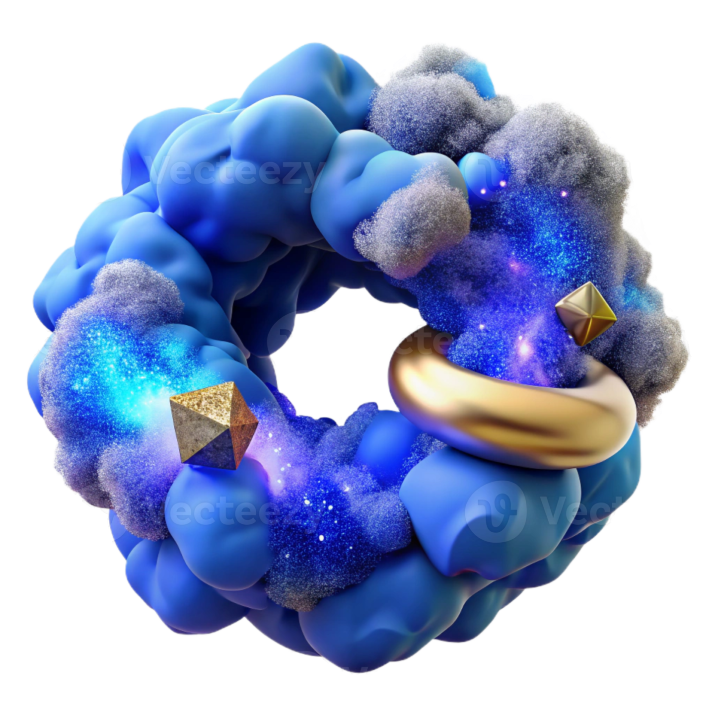 a blue and gold wreath with stars on it