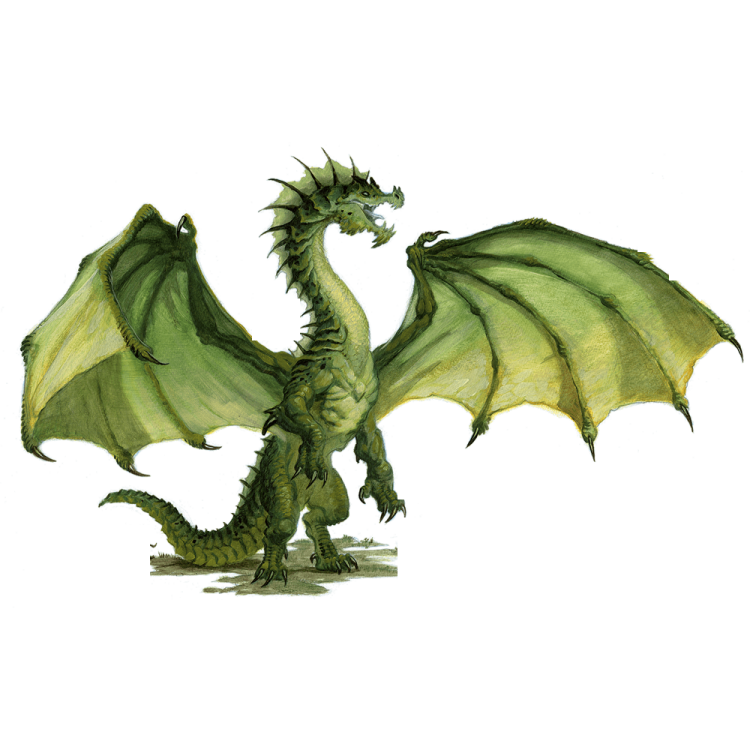 a drawing of a green dragon