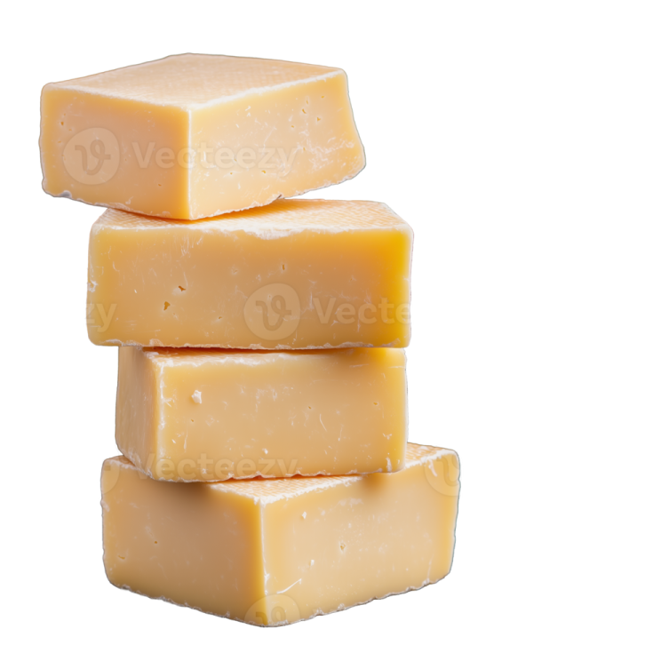 three pieces of cheese stacked on top of each other pieces