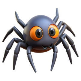 a black spider with orange eyes