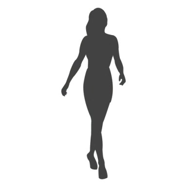 a silhouette of a woman walking on a white background