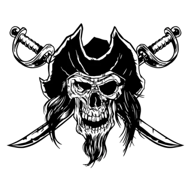 a black and white image of a pirate skull