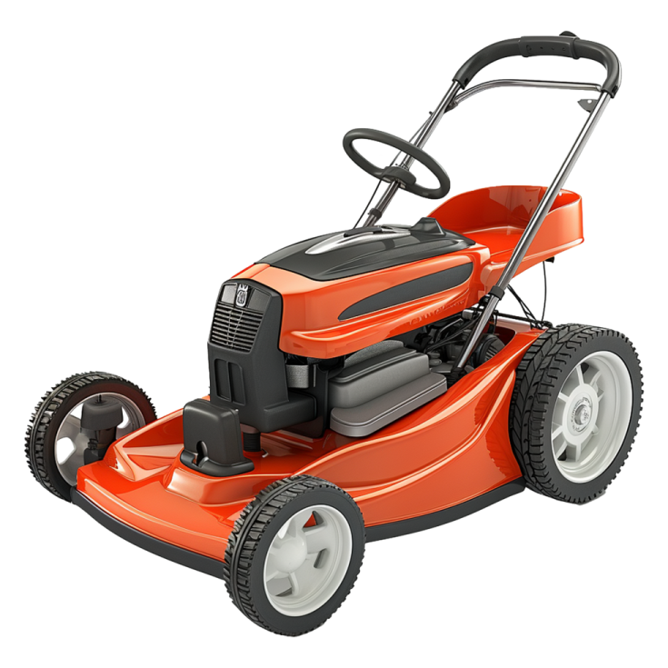 a lawn mower on a white background