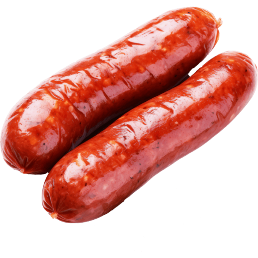 two sausages on a white background