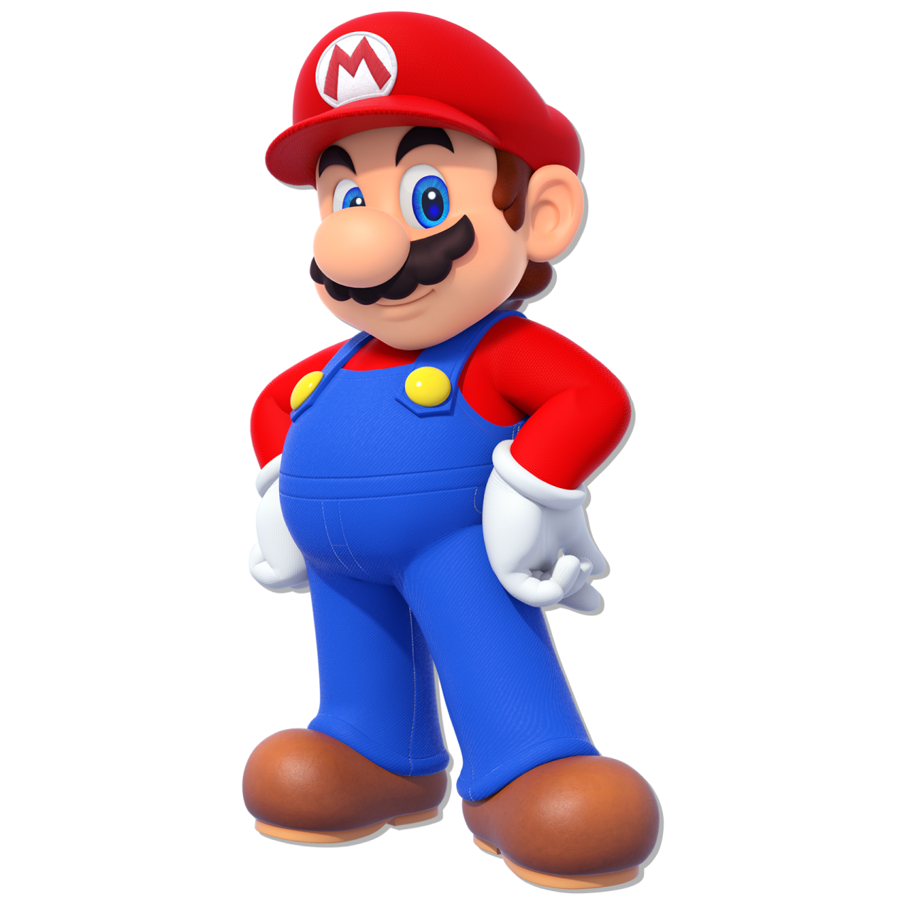 a cartoon character in a red hat and blue pants