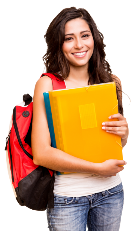 a young girl holding a book and smiling at the camera