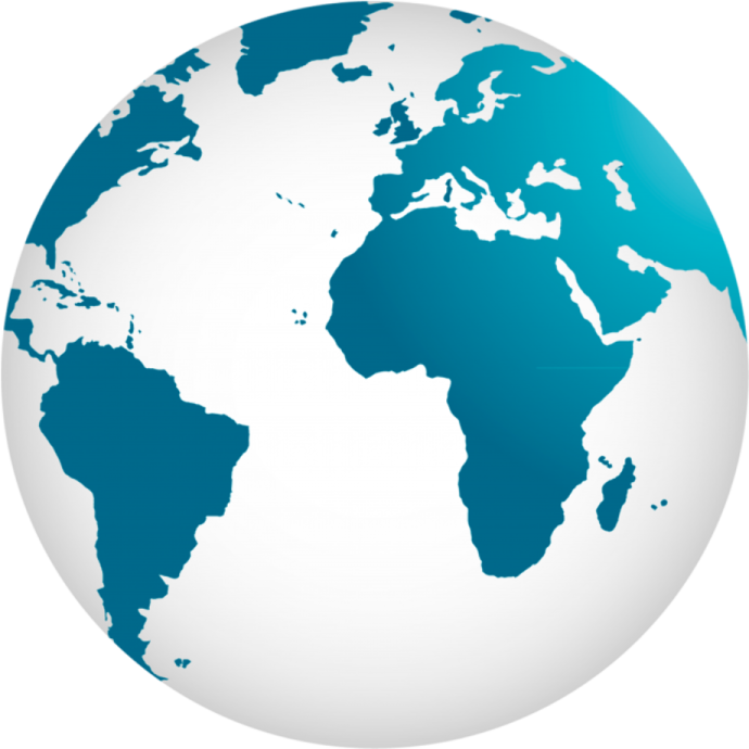 a blue and white globe on a white background