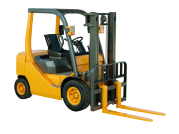 a yellow fork truck on a white background
