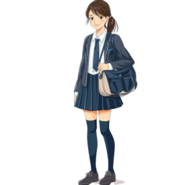 a girl in school uniform holding a bag