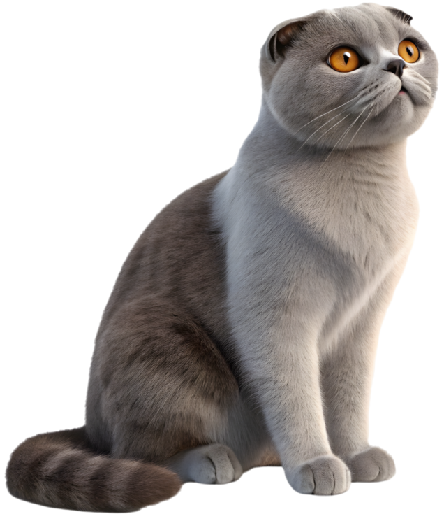 a gray cat with yellow eyes sitting down