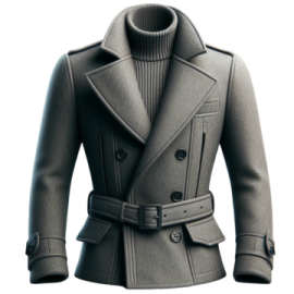 a gray coat with a black belt
