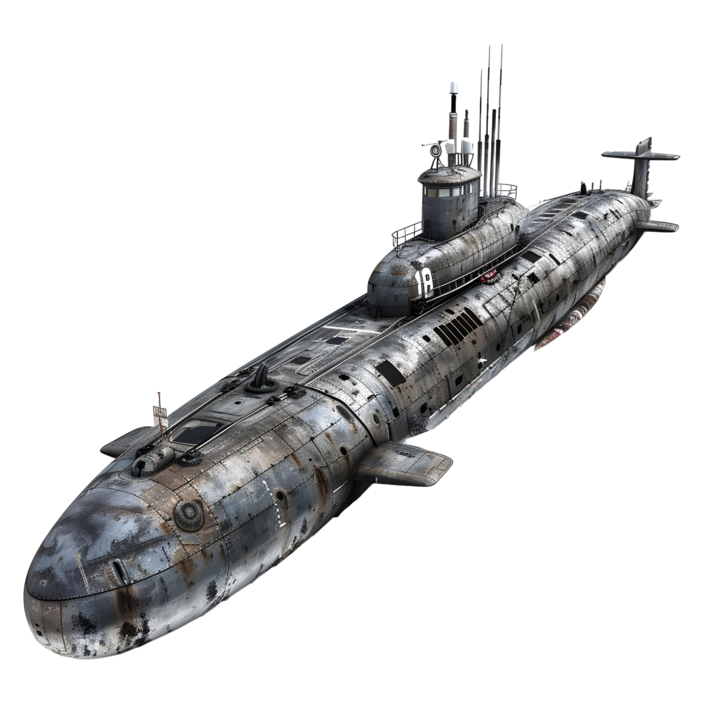 an old submarine with a white background