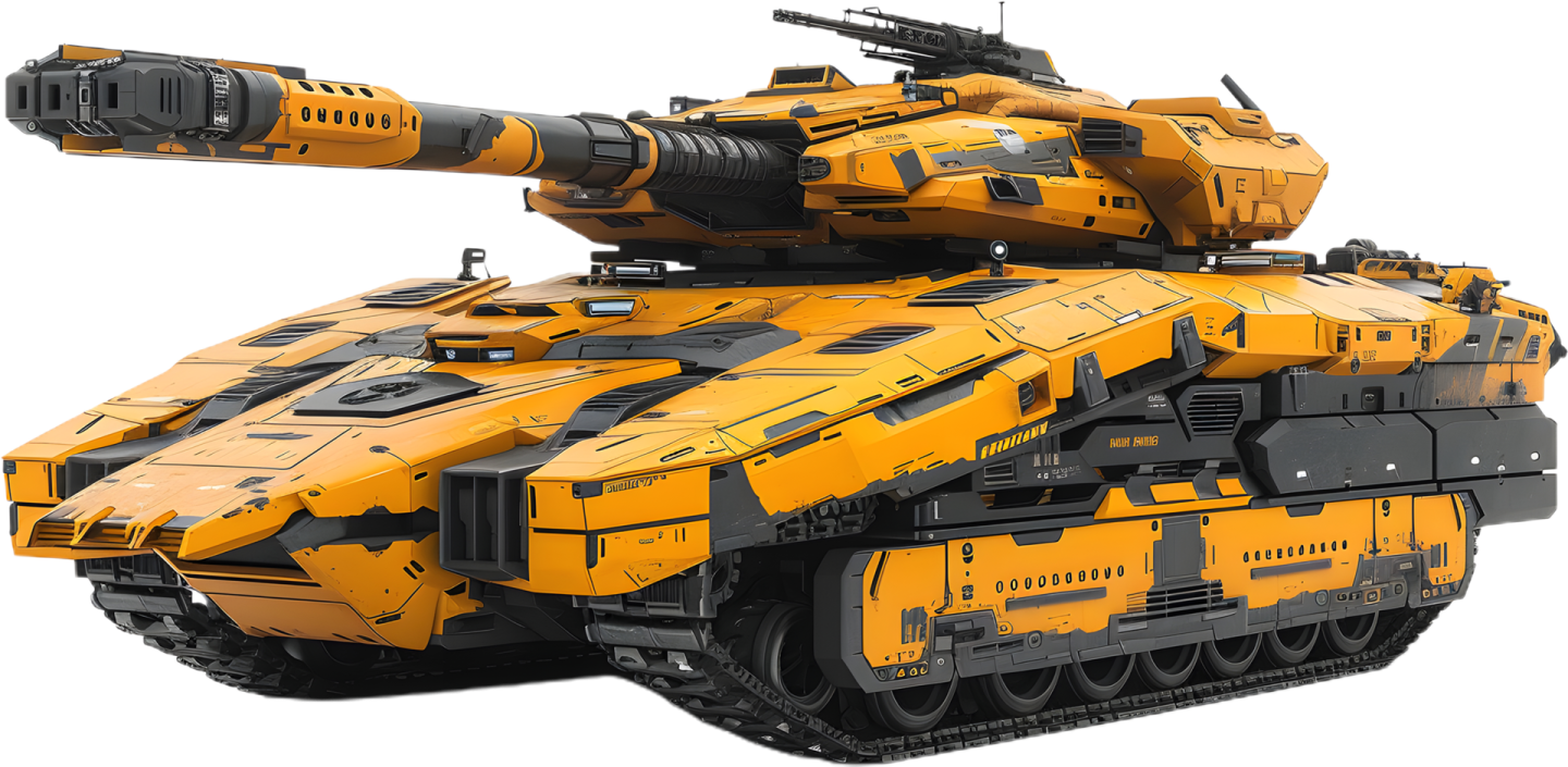 a yellow and black tank with a gun on top