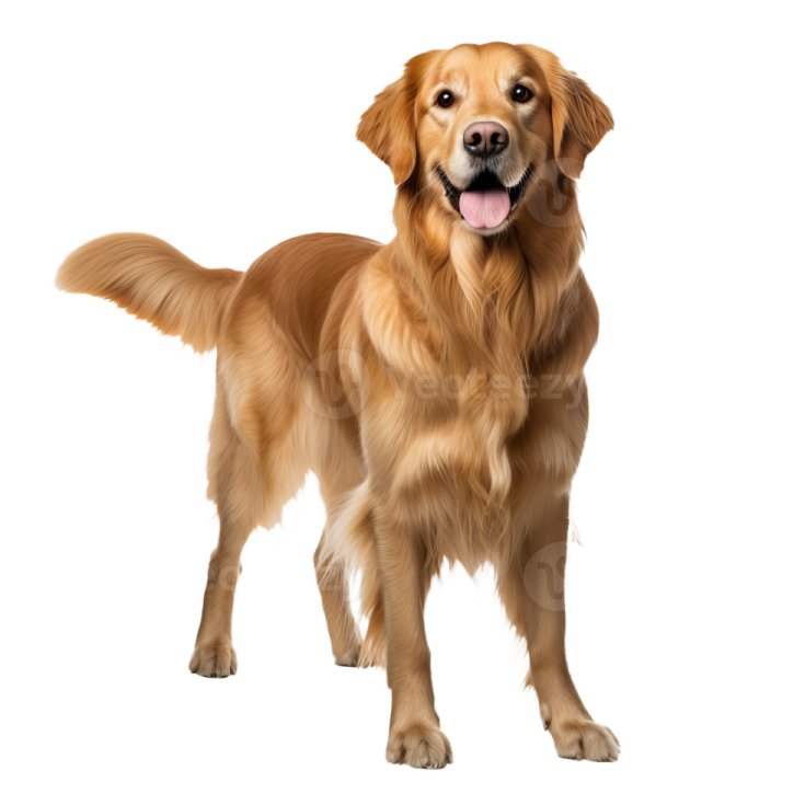 a golden retrieve dog standing on a white background