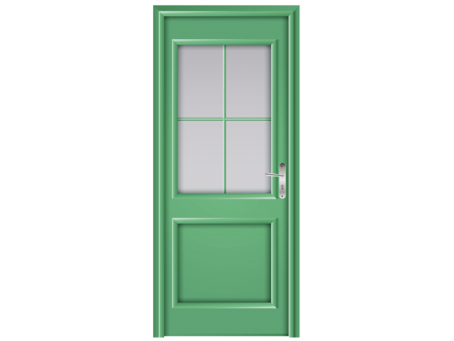 a green door on a white background