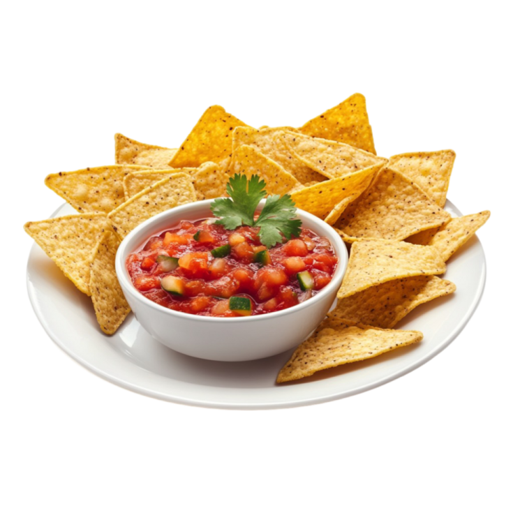 a white plate with chips and salsa salsa