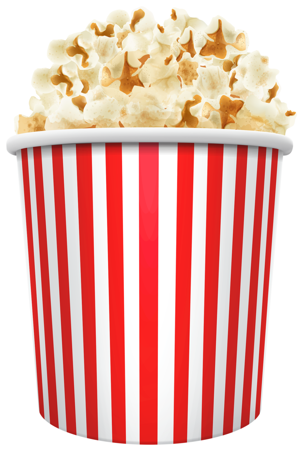 a red and white striped popcorn bucket