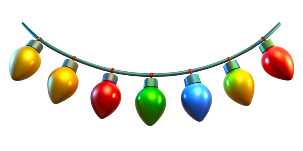 a string of christmas lights on a white background