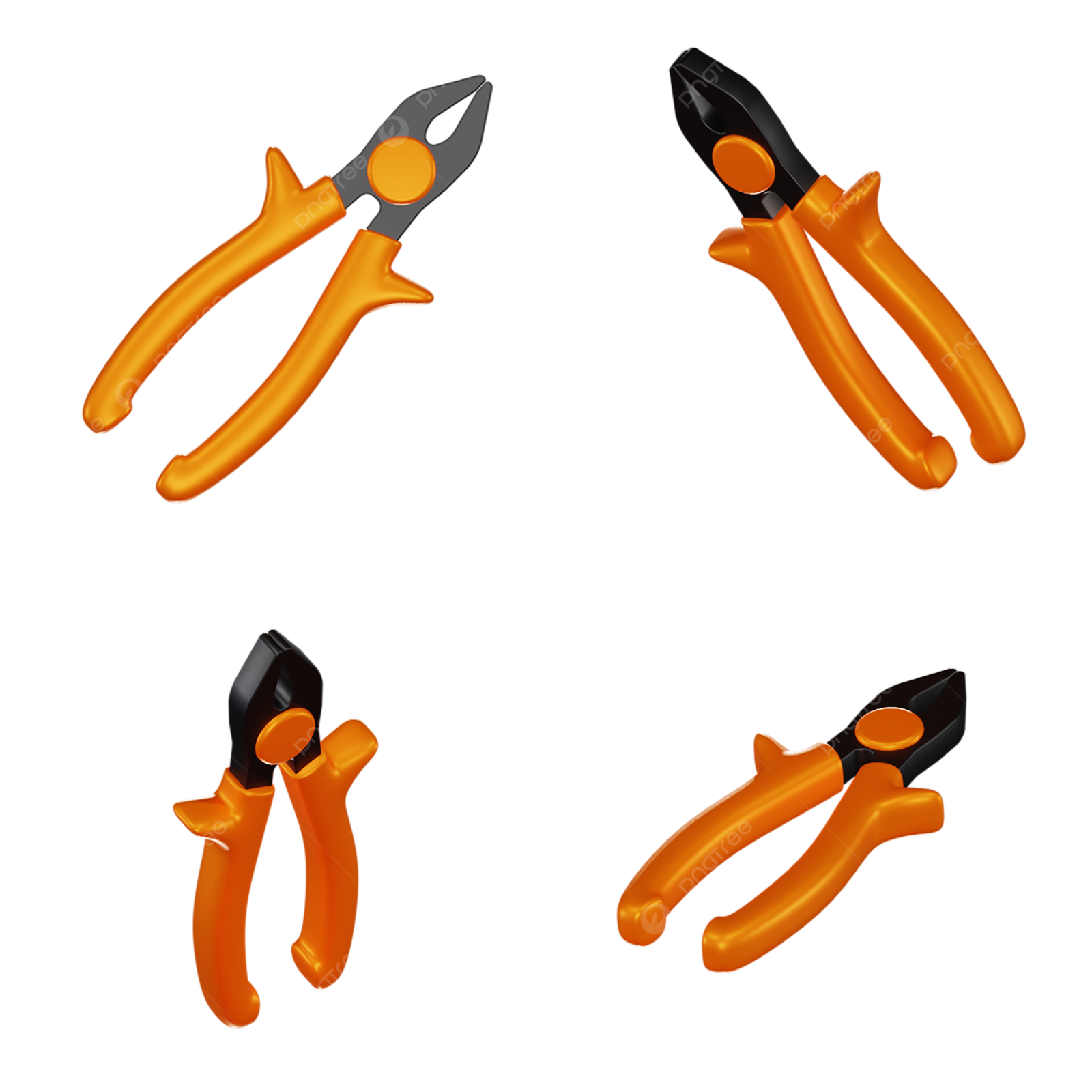 a set of orange pliers with black handles