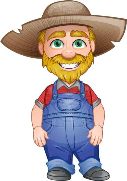 a cartoon farmer with a hat and overalls