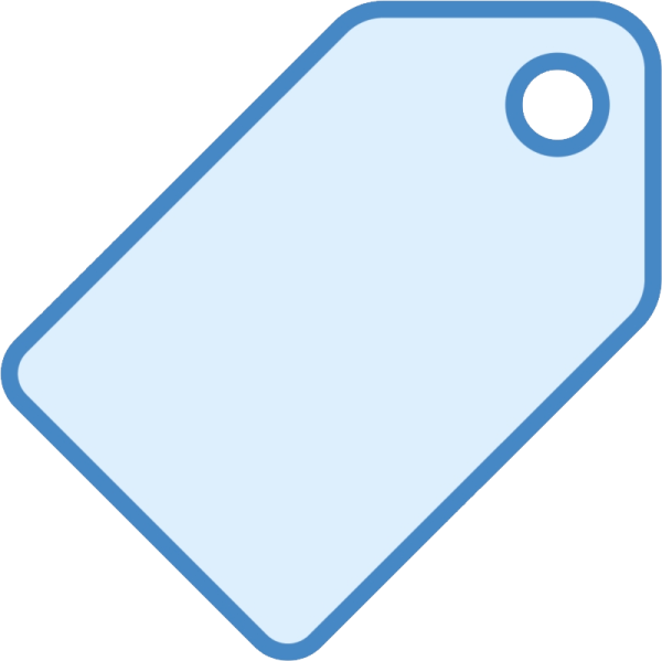 a blue tag on a white background