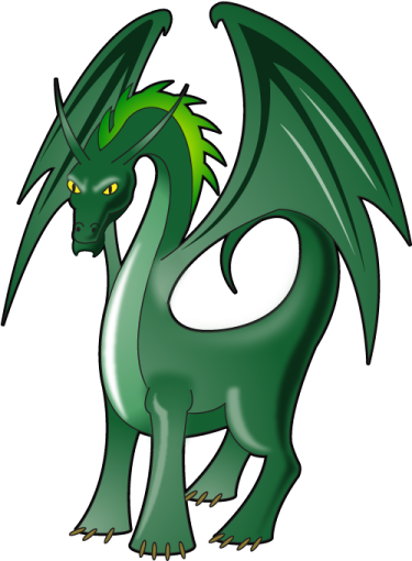 a green dragon with yellow eyes