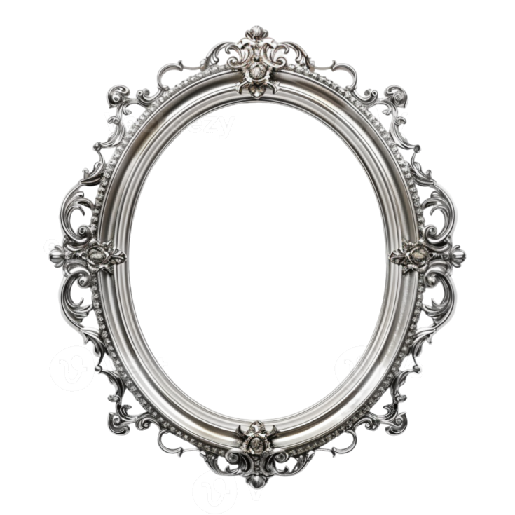 an ornate silver frame on a white background