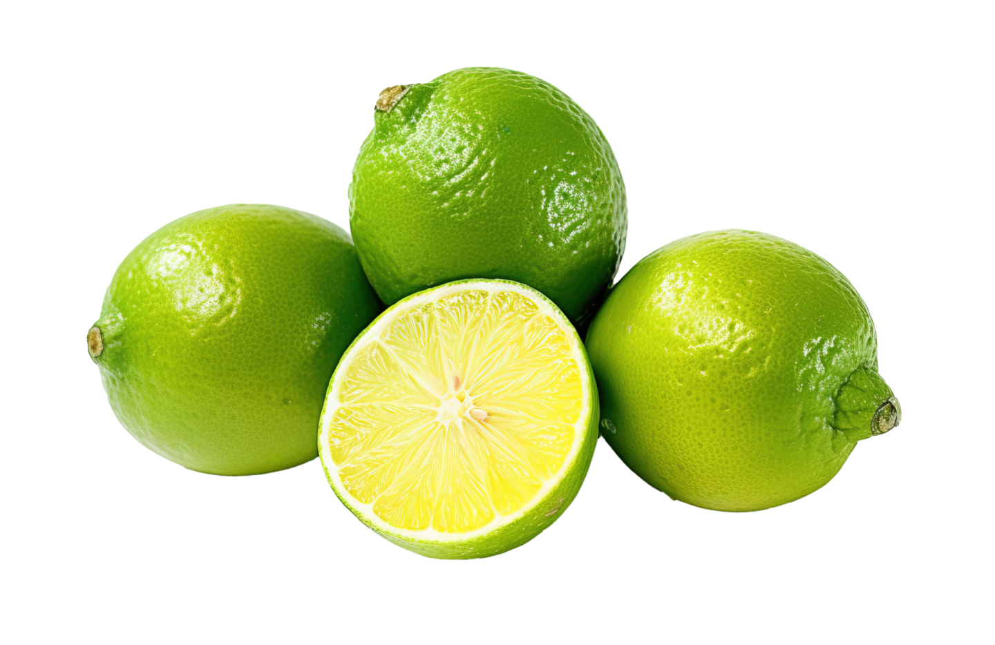three limes on a white background