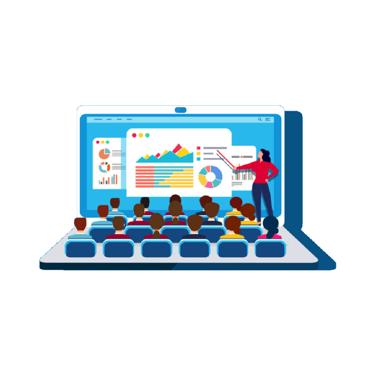 a laptop with an image of people working on it