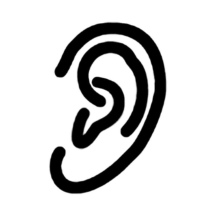 a black and white image of a pair of ears