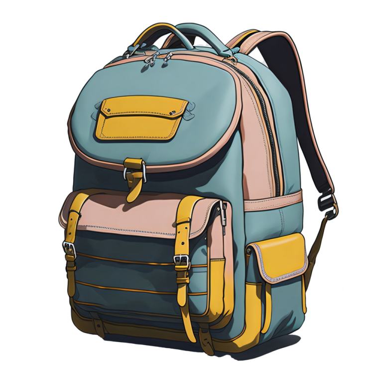 a blue and yellow backpack with two straps