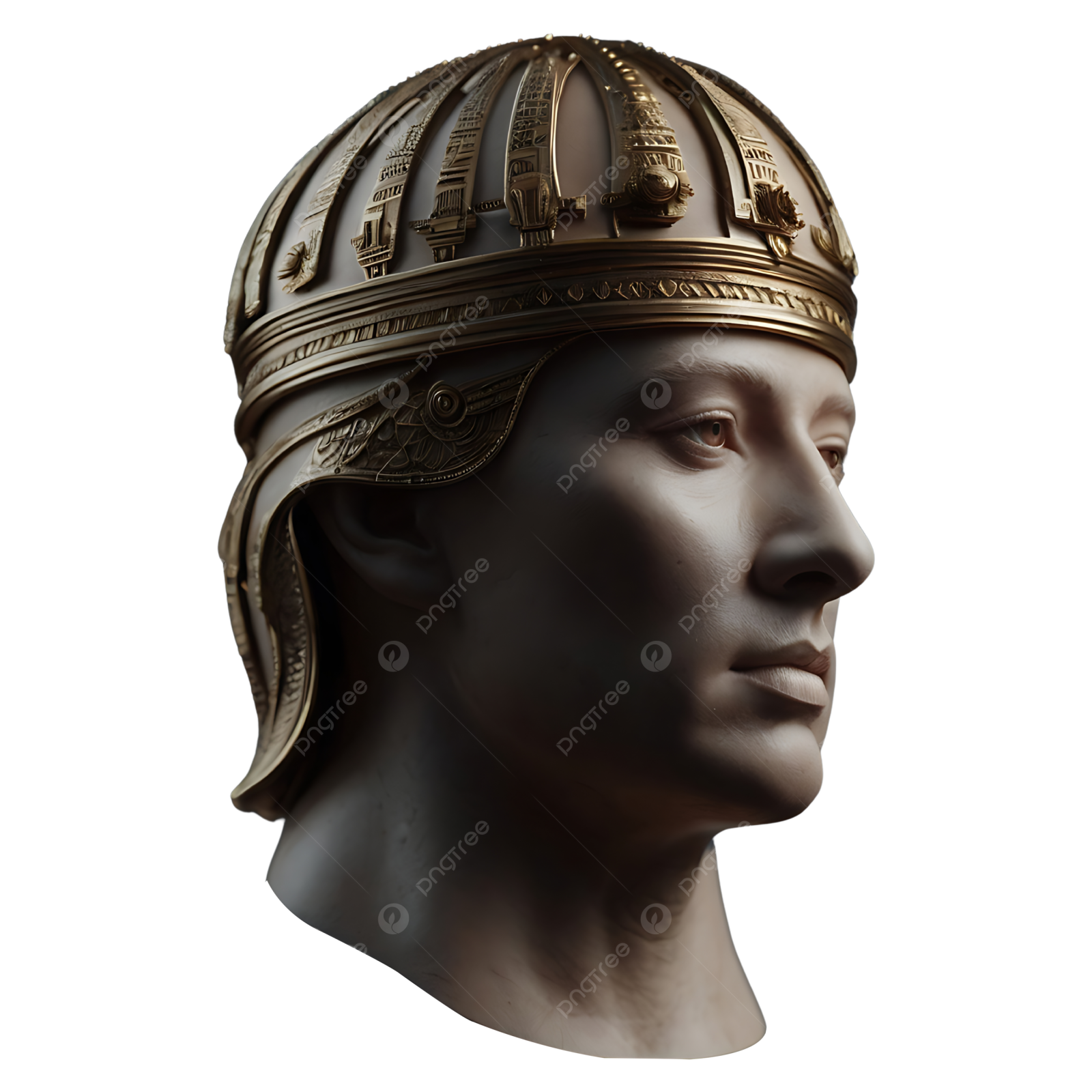 an ancient roman helmet on a white background