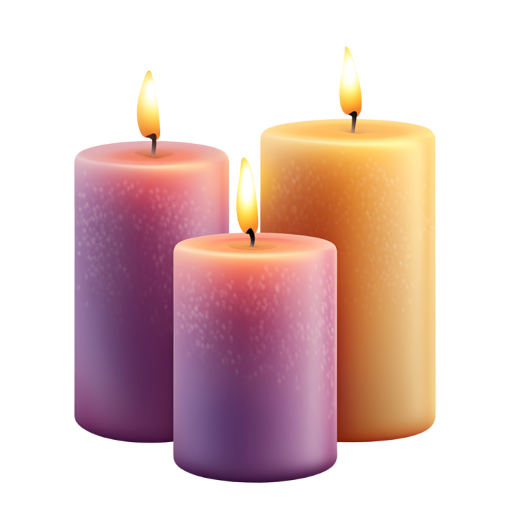 three candles on a white background