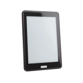 a black tablet with a white screen
