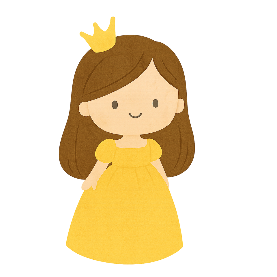 a little girl in a yellow dress with a crown on her head