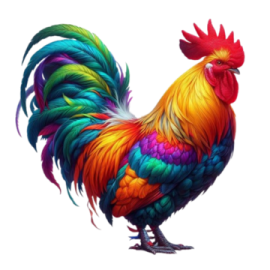 a colorful rooster on a white background