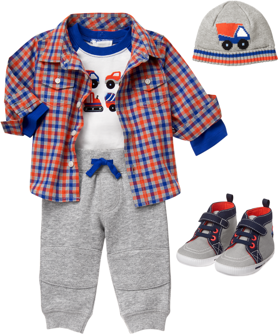 a baby boy's outfit and hat