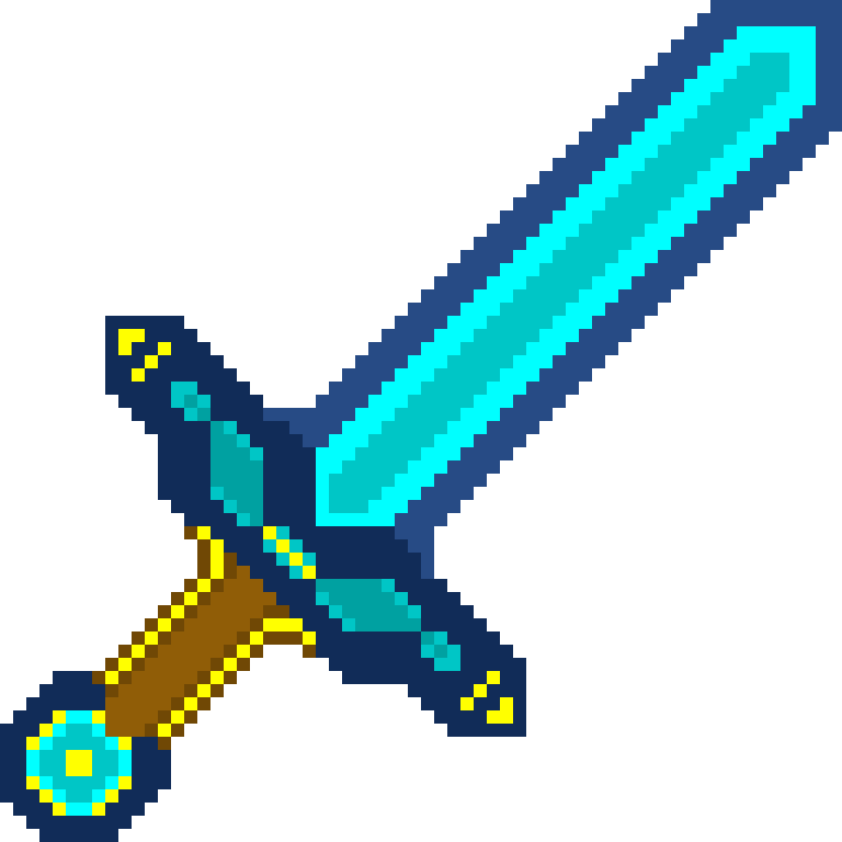 a pixel style sword with a blue and yellow blade