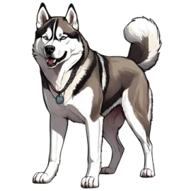 a husky dog standing in front of a white background