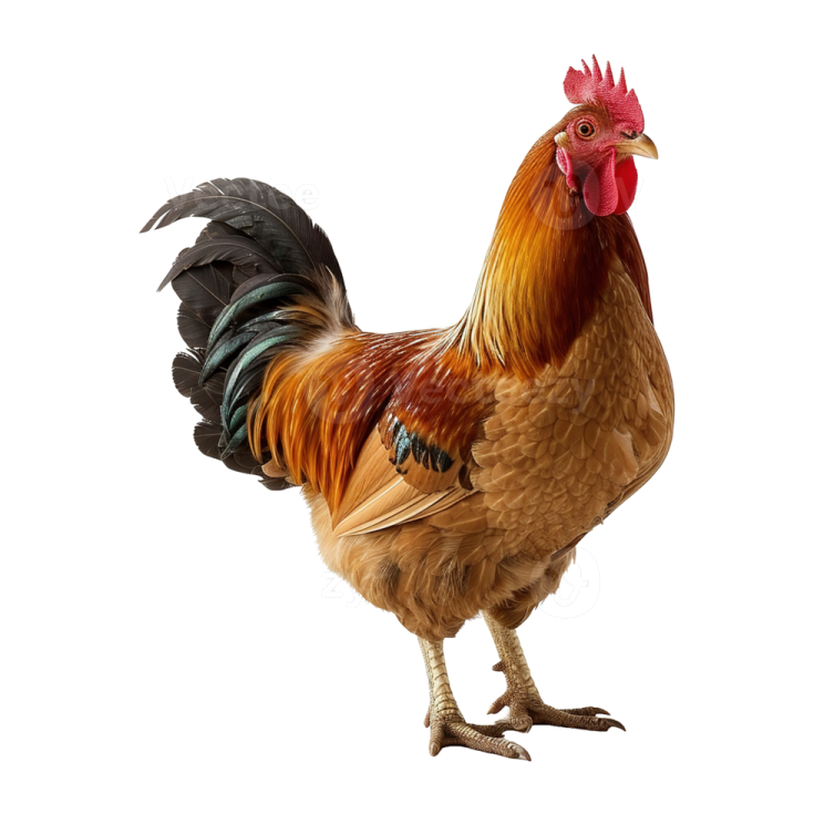 a rooster standing in front of a white background