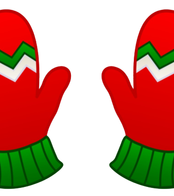a pair of red gloves with green mits