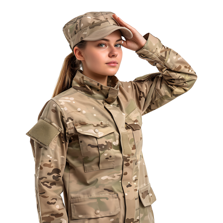 a woman in a military uniform sal her hat