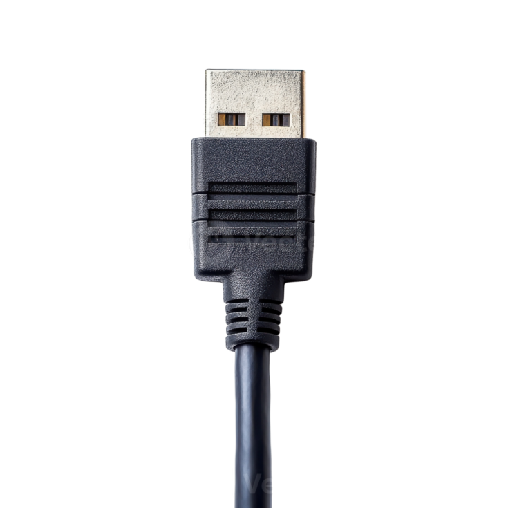a black usb cable on a white background