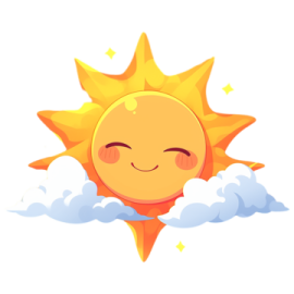 a smiling sun in the sky with clouds